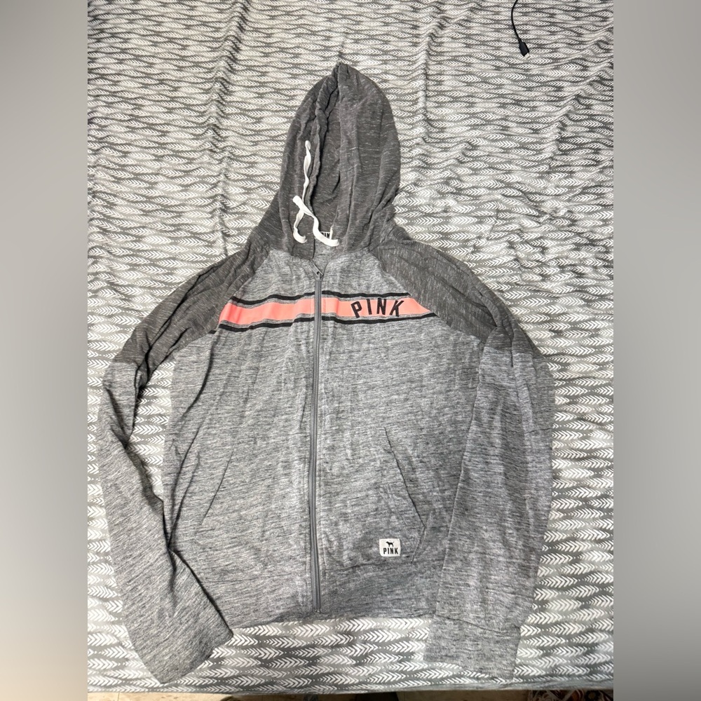 Victoria's Secret Gray Hoodie with Pink Accents